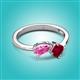 3 - Lysha 1.71 ctw Pink Sapphire Pear Shape (7x5 mm) & Lab Created Ruby Cushion Shape (5.00 mm) Toi Et Moi Engagement Ring 