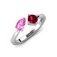 4 - Lysha 1.71 ctw Pink Sapphire Pear Shape (7x5 mm) & Lab Created Ruby Cushion Shape (5.00 mm) Toi Et Moi Engagement Ring 