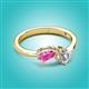 3 - Lysha 1.47 ctw Pink Sapphire Pear Shape (7x5 mm) & Moissanite Cushion Shape (5.00 mm) Toi Et Moi Engagement Ring 