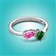 3 - Lysha 1.45 ctw Pink Sapphire Pear Shape (7x5 mm) & Lab Created Emerald Cushion Shape (5.00 mm) Toi Et Moi Engagement Ring 