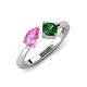 4 - Lysha 1.45 ctw Pink Sapphire Pear Shape (7x5 mm) & Lab Created Emerald Cushion Shape (5.00 mm) Toi Et Moi Engagement Ring 