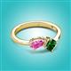 3 - Lysha 1.45 ctw Pink Sapphire Pear Shape (7x5 mm) & Lab Created Emerald Cushion Shape (5.00 mm) Toi Et Moi Engagement Ring 