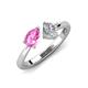 4 - Lysha 1.40 ctw Pink Sapphire Pear Shape (7x5 mm) & Natural Diamond Cushion Shape (5.00 mm) Toi Et Moi Engagement Ring 