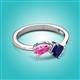 3 - Lysha 1.71 ctw Pink Sapphire Pear Shape (7x5 mm) & Lab Created Blue Sapphire Cushion Shape (5.00 mm) Toi Et Moi Engagement Ring 
