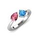 4 - Lysha 1.45 ctw Pink Tourmaline Pear Shape (7x5 mm) & Blue Topaz Cushion Shape (5.00 mm) Toi Et Moi Engagement Ring 