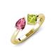 4 - Lysha 1.35 ctw Pink Tourmaline Pear Shape (7x5 mm) & Peridot Cushion Shape (5.00 mm) Toi Et Moi Engagement Ring 