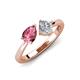 4 - Lysha 1.27 ctw Pink Tourmaline Pear Shape (7x5 mm) & Moissanite Cushion Shape (5.00 mm) Toi Et Moi Engagement Ring 