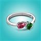 3 - Lysha 1.25 ctw Pink Tourmaline Pear Shape (7x5 mm) & Lab Created Emerald Cushion Shape (5.00 mm) Toi Et Moi Engagement Ring 