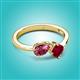 3 - Lysha 1.51 ctw Pink Tourmaline Pear Shape (7x5 mm) & Lab Created Ruby Cushion Shape (5.00 mm) Toi Et Moi Engagement Ring 
