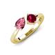 4 - Lysha 1.51 ctw Pink Tourmaline Pear Shape (7x5 mm) & Lab Created Ruby Cushion Shape (5.00 mm) Toi Et Moi Engagement Ring 