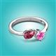 3 - Lysha 1.51 ctw Pink Tourmaline Pear Shape (7x5 mm) & Lab Created Pink Sapphire Cushion Shape (5.00 mm) Toi Et Moi Engagement Ring 