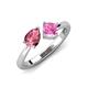 4 - Lysha 1.51 ctw Pink Tourmaline Pear Shape (7x5 mm) & Lab Created Pink Sapphire Cushion Shape (5.00 mm) Toi Et Moi Engagement Ring 