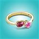 3 - Lysha 1.51 ctw Pink Tourmaline Pear Shape (7x5 mm) & Lab Created Pink Sapphire Cushion Shape (5.00 mm) Toi Et Moi Engagement Ring 