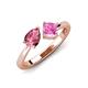 4 - Lysha 1.51 ctw Pink Tourmaline Pear Shape (7x5 mm) & Lab Created Pink Sapphire Cushion Shape (5.00 mm) Toi Et Moi Engagement Ring 