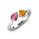 4 - Lysha 1.20 ctw Pink Tourmaline Pear Shape (7x5 mm) & Citrine Cushion Shape (5.00 mm) Toi Et Moi Engagement Ring 