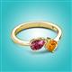 3 - Lysha 1.20 ctw Pink Tourmaline Pear Shape (7x5 mm) & Citrine Cushion Shape (5.00 mm) Toi Et Moi Engagement Ring 