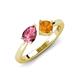 4 - Lysha 1.20 ctw Pink Tourmaline Pear Shape (7x5 mm) & Citrine Cushion Shape (5.00 mm) Toi Et Moi Engagement Ring 