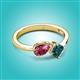 3 - Lysha 1.45 ctw Pink Tourmaline Pear Shape (7x5 mm) & London Blue Topaz Cushion Shape (5.00 mm) Toi Et Moi Engagement Ring 