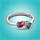 3 - Lysha 1.51 ctw Pink Tourmaline Pear Shape (7x5 mm) & Lab Created Alexandrite Cushion Shape (5.00 mm) Toi Et Moi Engagement Ring 