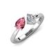 4 - Lysha 1.20 ctw Pink Tourmaline Pear Shape (7x5 mm) & Lab Grown Diamond Cushion Shape (5.00 mm) Toi Et Moi Engagement Ring 