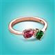 3 - Lysha 1.25 ctw Pink Tourmaline Pear Shape (7x5 mm) & Lab Created Emerald Cushion Shape (5.00 mm) Toi Et Moi Engagement Ring 