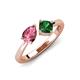 4 - Lysha 1.25 ctw Pink Tourmaline Pear Shape (7x5 mm) & Lab Created Emerald Cushion Shape (5.00 mm) Toi Et Moi Engagement Ring 