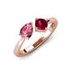 4 - Lysha 1.51 ctw Pink Tourmaline Pear Shape (7x5 mm) & Lab Created Ruby Cushion Shape (5.00 mm) Toi Et Moi Engagement Ring 