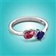 3 - Lysha 1.51 ctw Pink Tourmaline Pear Shape (7x5 mm) & Lab Created Blue Sapphire Cushion Shape (5.00 mm) Toi Et Moi Engagement Ring 