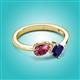 3 - Lysha 1.51 ctw Pink Tourmaline Pear Shape (7x5 mm) & Lab Created Blue Sapphire Cushion Shape (5.00 mm) Toi Et Moi Engagement Ring 