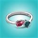 3 - Lysha 1.45 ctw Pink Tourmaline Pear Shape (7x5 mm) & London Blue Topaz Cushion Shape (5.00 mm) Toi Et Moi Engagement Ring 