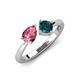 4 - Lysha 1.45 ctw Pink Tourmaline Pear Shape (7x5 mm) & London Blue Topaz Cushion Shape (5.00 mm) Toi Et Moi Engagement Ring 