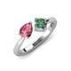 4 - Lysha 1.51 ctw Pink Tourmaline Pear Shape (7x5 mm) & Lab Created Alexandrite Cushion Shape (5.00 mm) Toi Et Moi Engagement Ring 