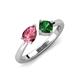 4 - Lysha 1.25 ctw Pink Tourmaline Pear Shape (7x5 mm) & Lab Created Emerald Cushion Shape (5.00 mm) Toi Et Moi Engagement Ring 