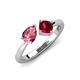 4 - Lysha 1.51 ctw Pink Tourmaline Pear Shape (7x5 mm) & Lab Created Ruby Cushion Shape (5.00 mm) Toi Et Moi Engagement Ring 
