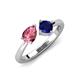 4 - Lysha 1.51 ctw Pink Tourmaline Pear Shape (7x5 mm) & Lab Created Blue Sapphire Cushion Shape (5.00 mm) Toi Et Moi Engagement Ring 