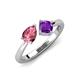 4 - Lysha 1.20 ctw Pink Tourmaline Pear Shape (7x5 mm) & Amethyst Cushion Shape (5.00 mm) Toi Et Moi Engagement Ring 
