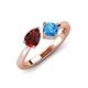 4 - Lysha 1.65 ctw Red Garnet Pear Shape (7x5 mm) & Blue Topaz Cushion Shape (5.00 mm) Toi Et Moi Engagement Ring 