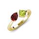 4 - Lysha 1.55 ctw Red Garnet Pear Shape (7x5 mm) & Peridot Cushion Shape (5.00 mm) Toi Et Moi Engagement Ring 
