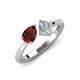 4 - Lysha 1.40 ctw Red Garnet Pear Shape (7x5 mm) & Lab Grown Diamond Cushion Shape (5.00 mm) Toi Et Moi Engagement Ring 