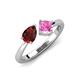 4 - Lysha 1.71 ctw Red Garnet Pear Shape (7x5 mm) & Lab Created Pink Sapphire Cushion Shape (5.00 mm) Toi Et Moi Engagement Ring 