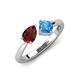 4 - Lysha 1.65 ctw Red Garnet Pear Shape (7x5 mm) & Blue Topaz Cushion Shape (5.00 mm) Toi Et Moi Engagement Ring 