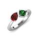 4 - Lysha 1.45 ctw Red Garnet Pear Shape (7x5 mm) & Lab Created Emerald Cushion Shape (5.00 mm) Toi Et Moi Engagement Ring 