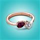 3 - Lysha 1.47 ctw Rhodolite Garnet Pear Shape (7x5 mm) & Moissanite Cushion Shape (5.00 mm) Toi Et Moi Engagement Ring 