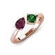 4 - Lysha 1.45 ctw Rhodolite Garnet Pear Shape (7x5 mm) & Lab Created Emerald Cushion Shape (5.00 mm) Toi Et Moi Engagement Ring 