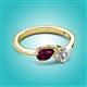 3 - Lysha 1.40 ctw Rhodolite Garnet Pear Shape (7x5 mm) & Natural Diamond Cushion Shape (5.00 mm) Toi Et Moi Engagement Ring 