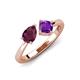 4 - Lysha 1.40 ctw Rhodolite Garnet Pear Shape (7x5 mm) & Amethyst Cushion Shape (5.00 mm) Toi Et Moi Engagement Ring 