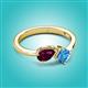 3 - Lysha 1.65 ctw Rhodolite Garnet Pear Shape (7x5 mm) & Blue Topaz Cushion Shape (5.00 mm) Toi Et Moi Engagement Ring 
