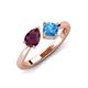 4 - Lysha 1.65 ctw Rhodolite Garnet Pear Shape (7x5 mm) & Blue Topaz Cushion Shape (5.00 mm) Toi Et Moi Engagement Ring 