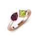 4 - Lysha 1.55 ctw Rhodolite Garnet Pear Shape (7x5 mm) & Peridot Cushion Shape (5.00 mm) Toi Et Moi Engagement Ring 