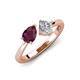 4 - Lysha 1.40 ctw Rhodolite Garnet Pear Shape (7x5 mm) & Lab Grown Diamond Cushion Shape (5.00 mm) Toi Et Moi Engagement Ring 